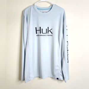 Huk Men's Drift Longsleeve Performance Sky Blue Fishing Tee XL Summer Casual